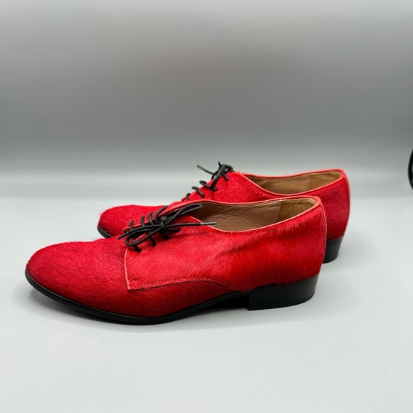 Élysèss Size 6.5 Red Animal Hair Oxford Shoes - Picture 3 of 5